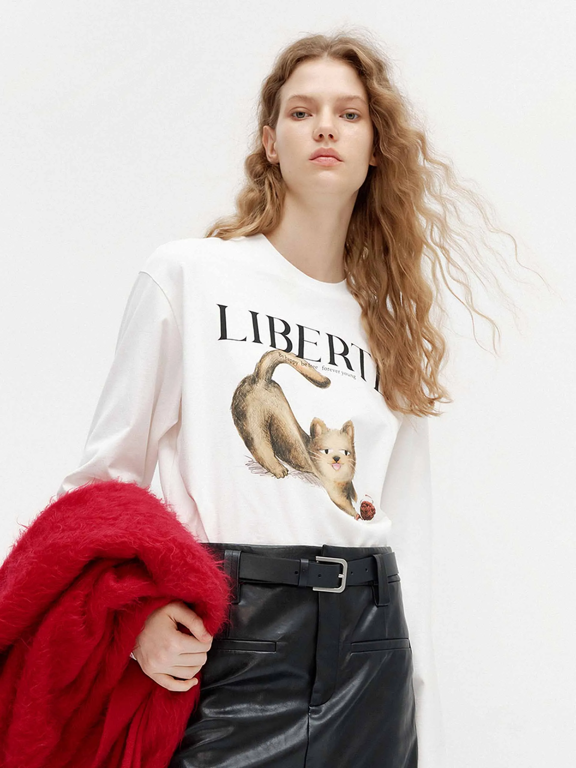 Loose Cat Print T-shirt