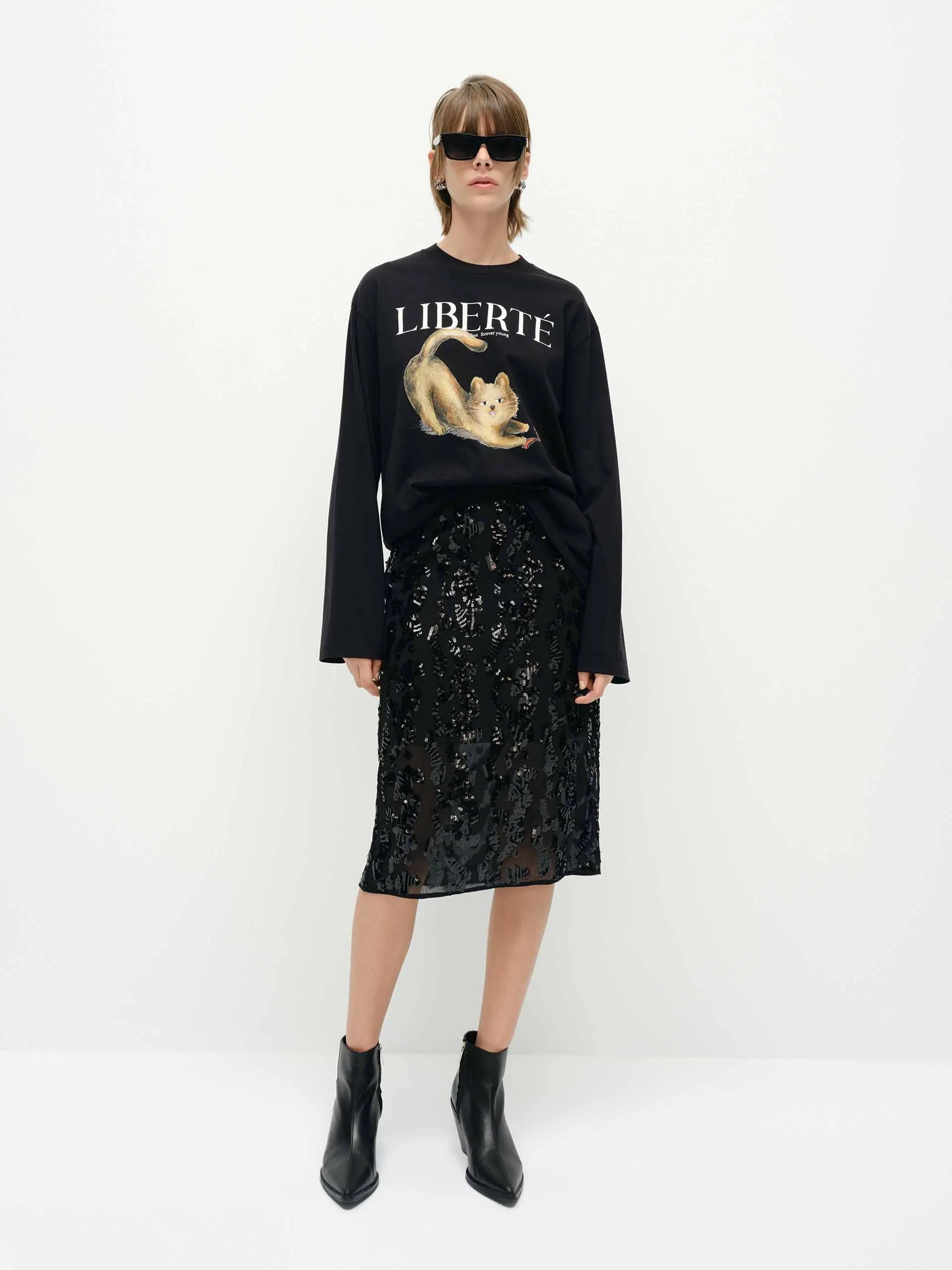 Loose Cat Print T-shirt
