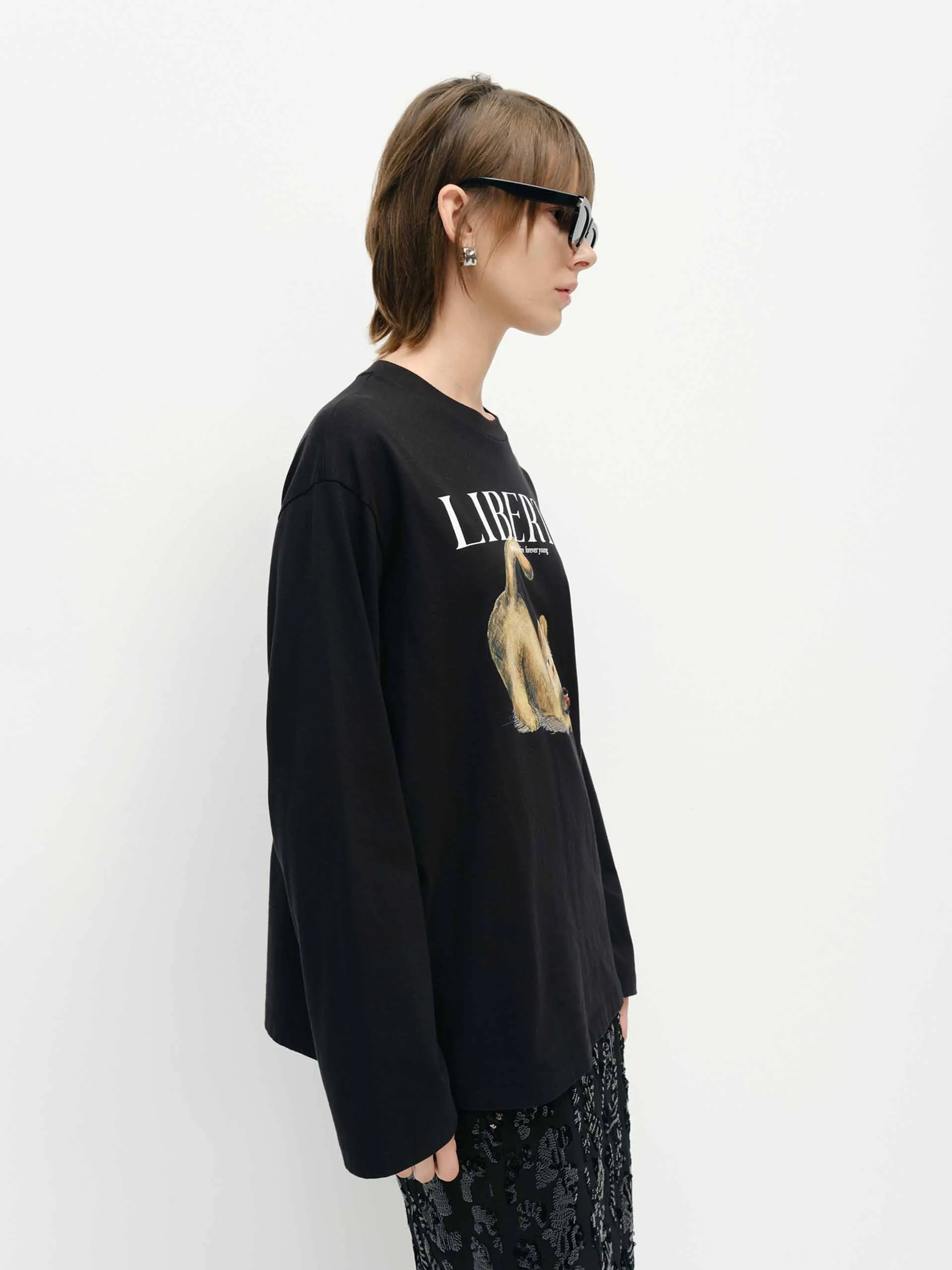 Loose Cat Print T-shirt