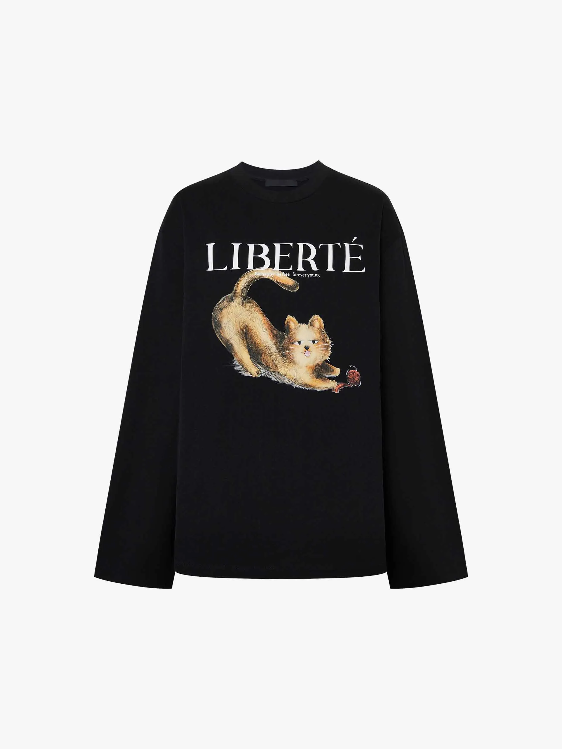 Loose Cat Print T-shirt