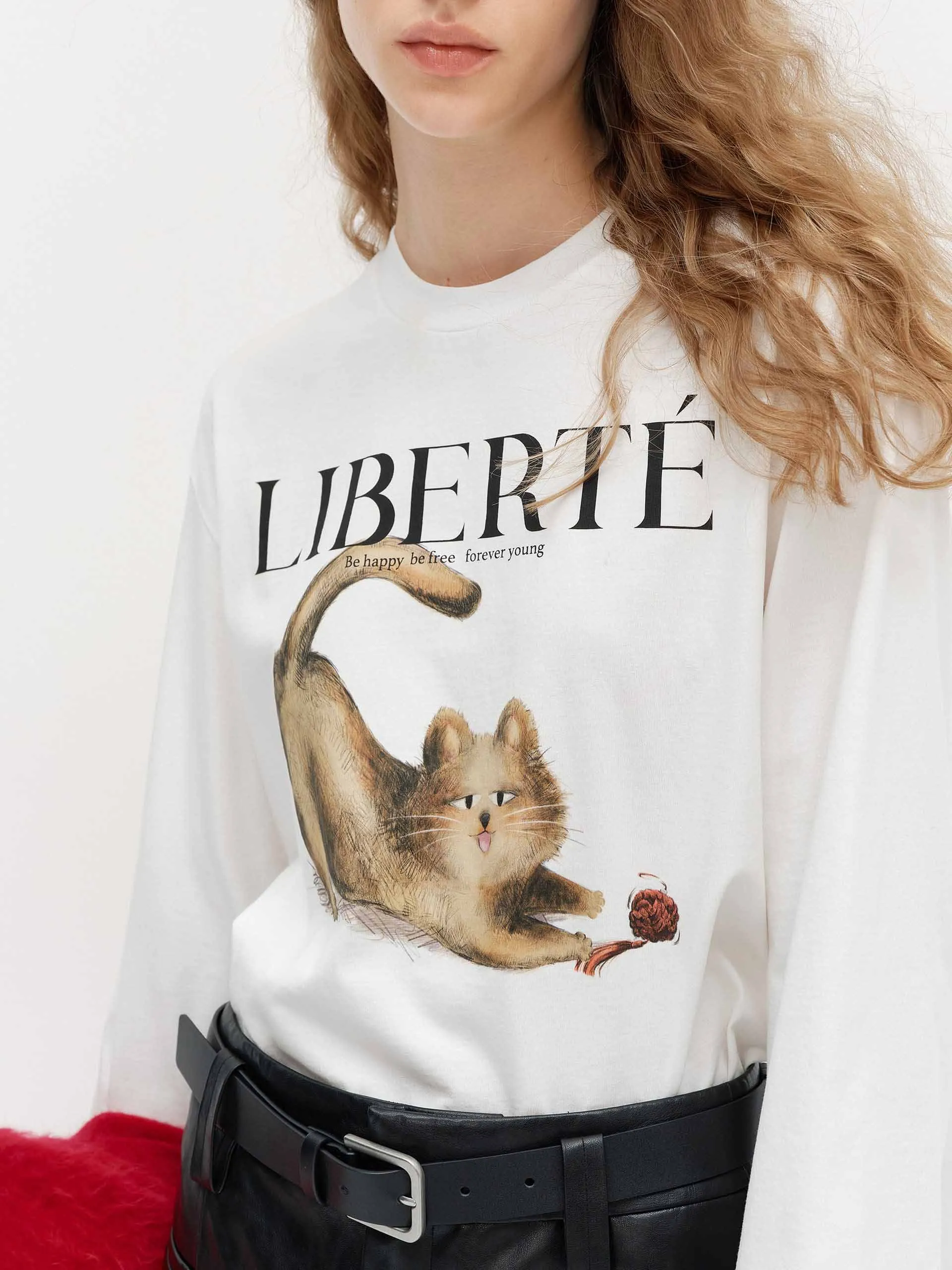 Loose Cat Print T-shirt