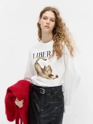 Loose Cat Print T-shirt