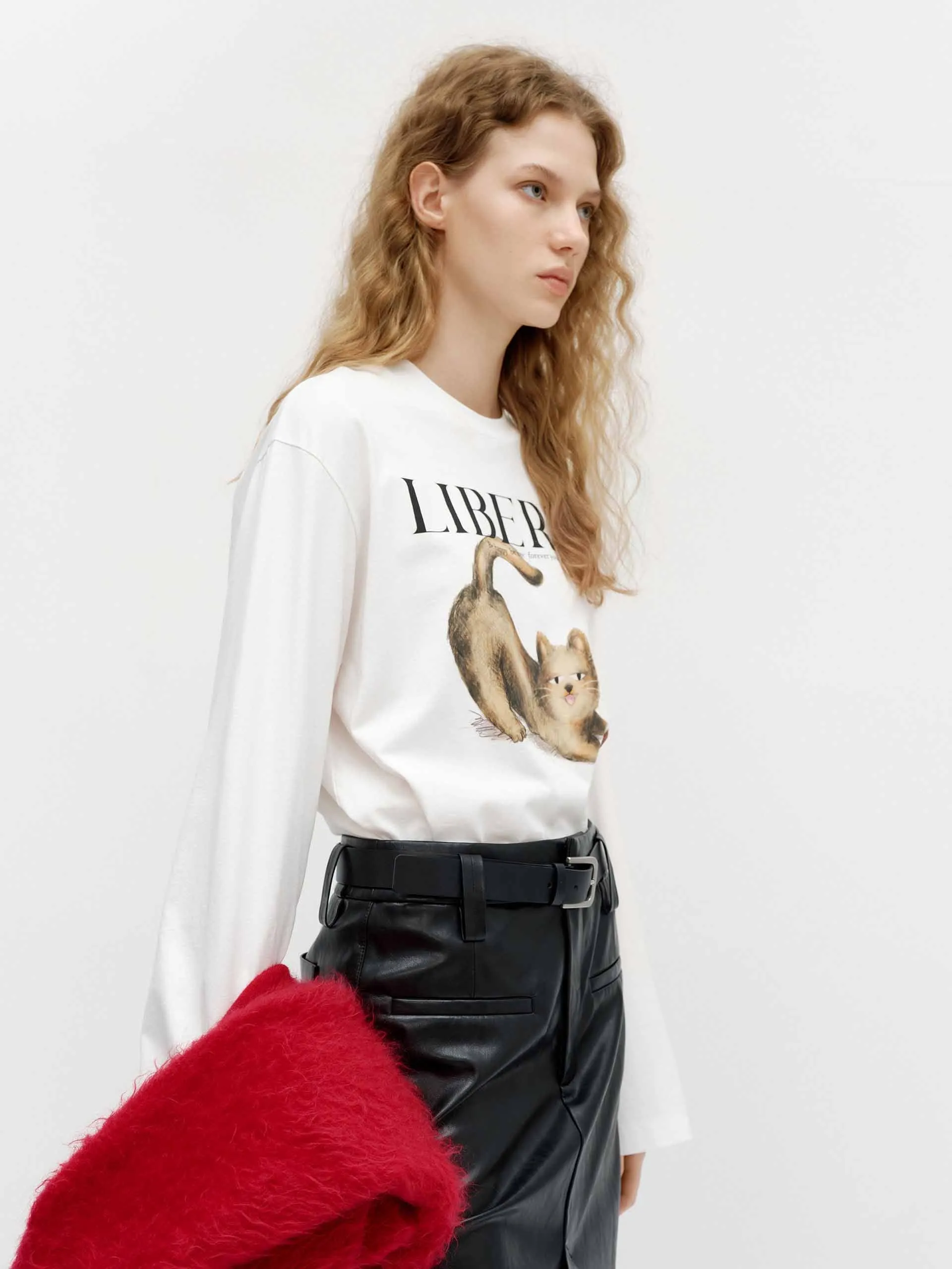 Loose Cat Print T-shirt