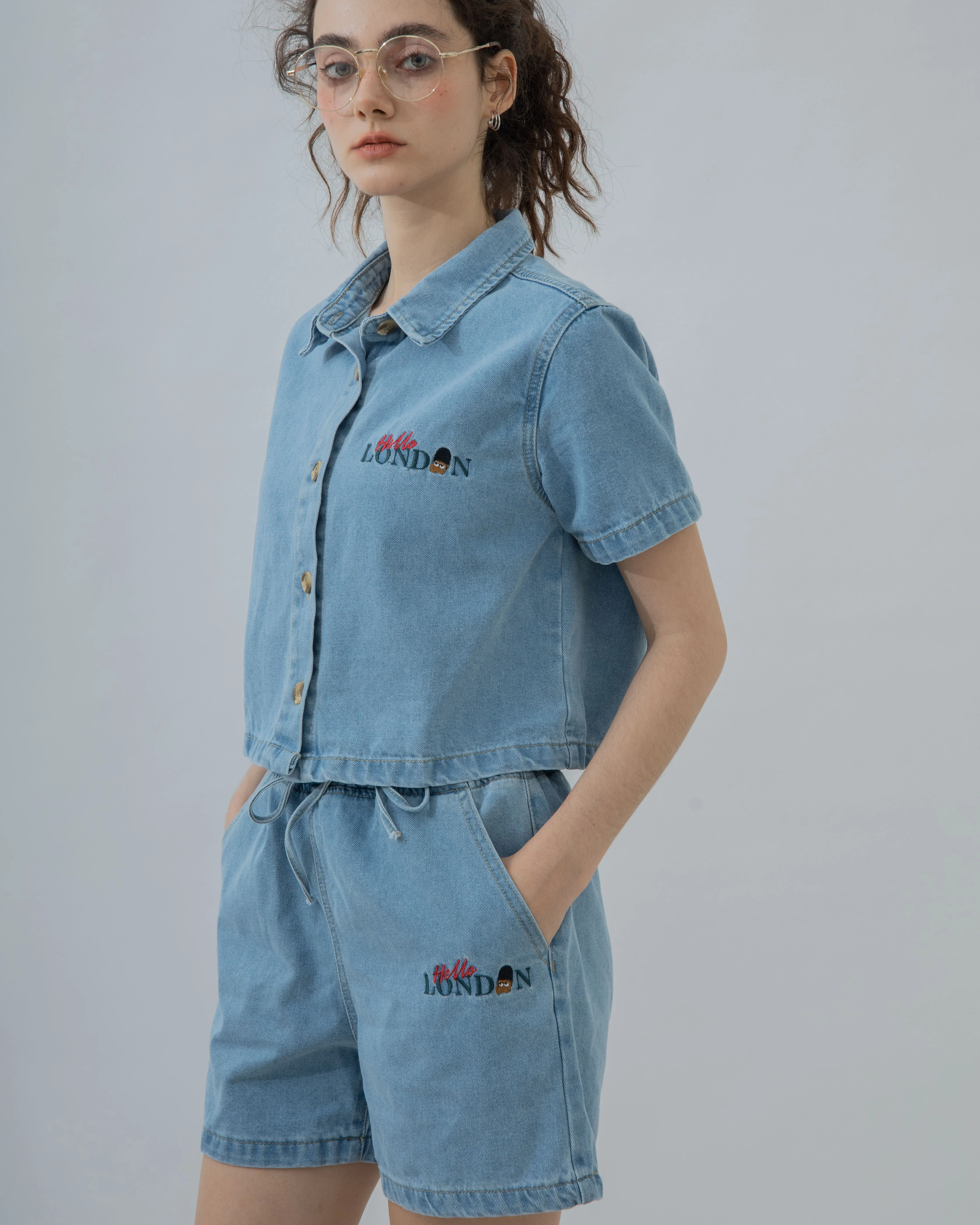 LULU Hello London Drawstring Denim Shorts (Denim)