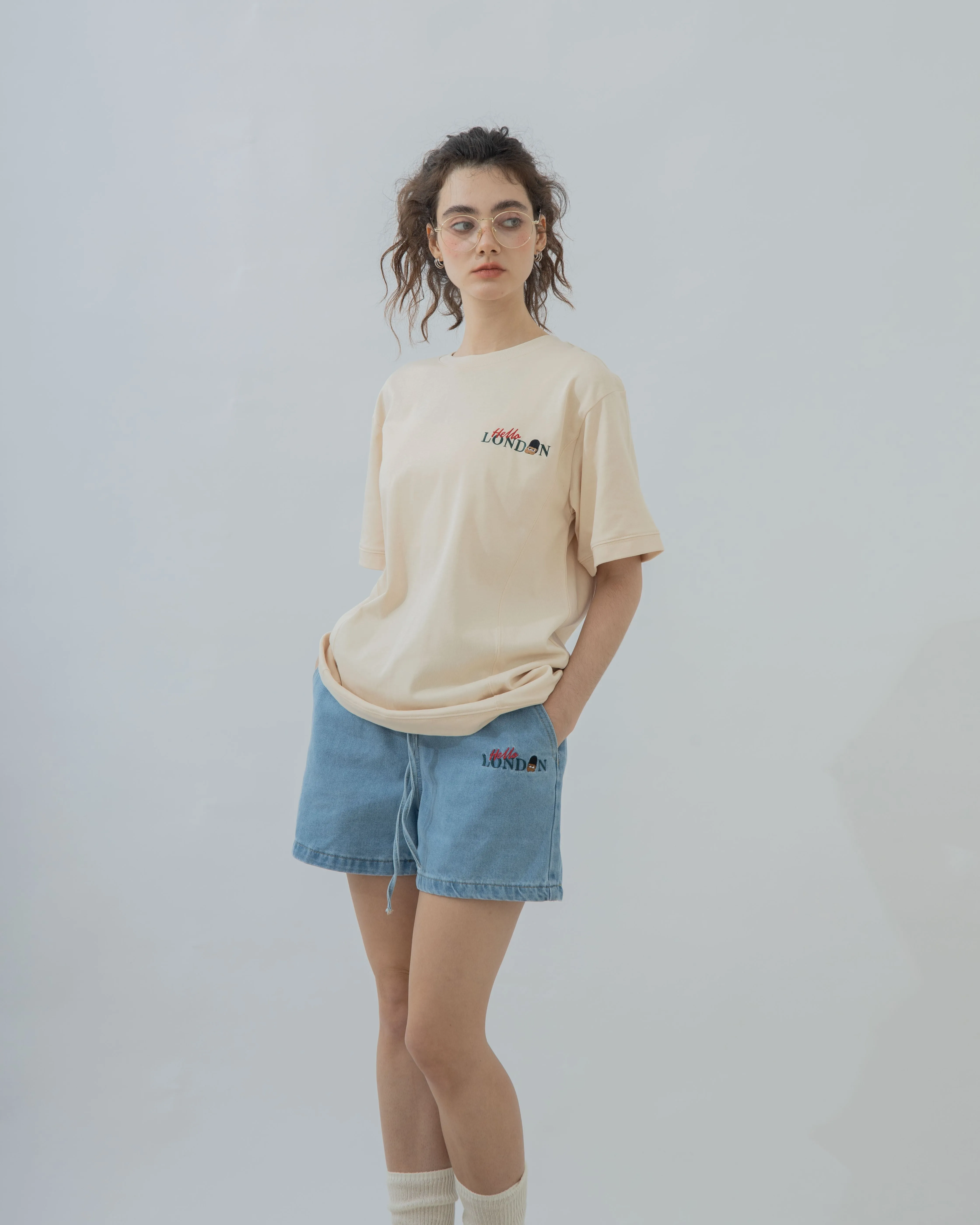 LULU Hello London Drawstring Denim Shorts (Denim)