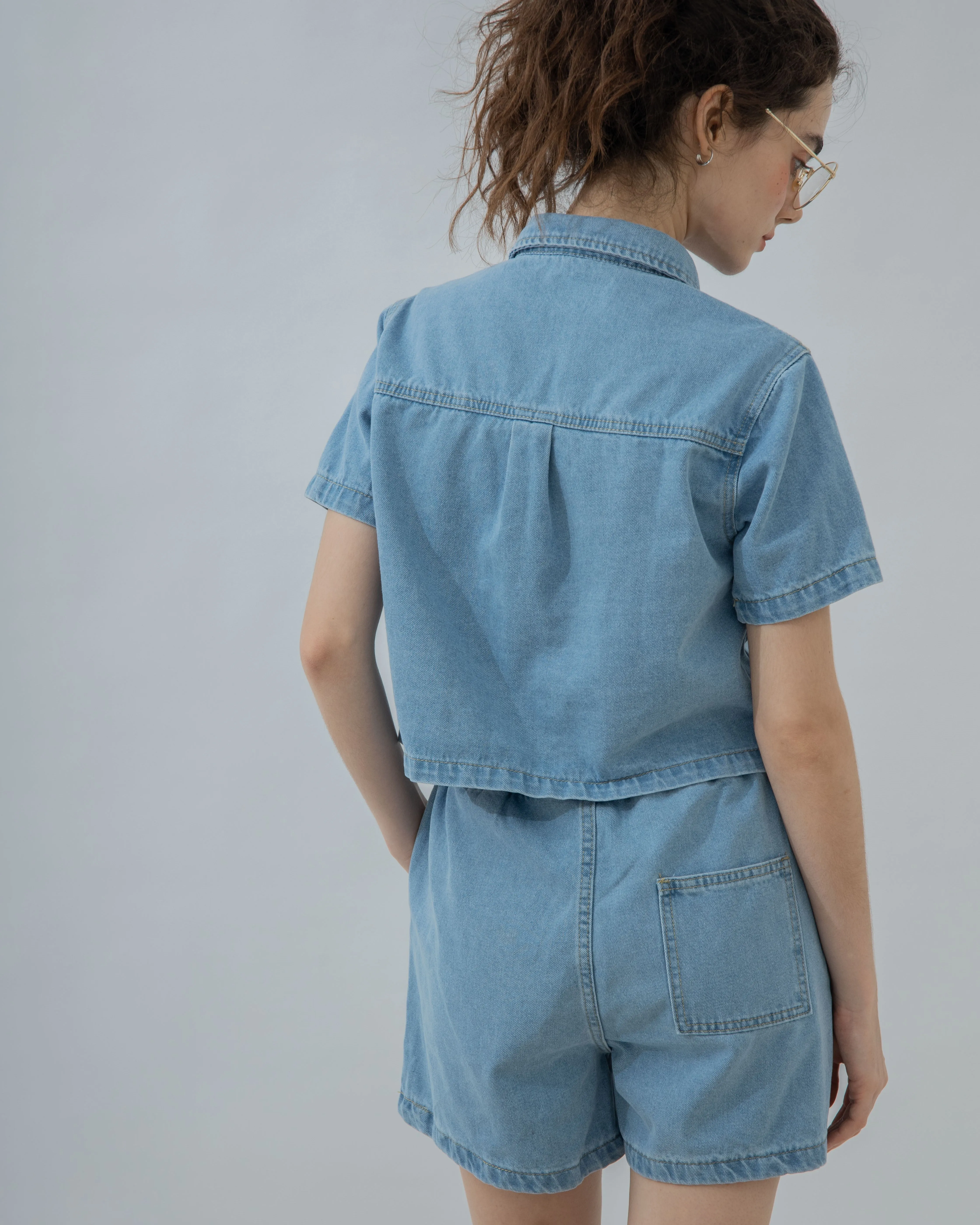 LULU Hello London Drawstring Denim Shorts (Denim)