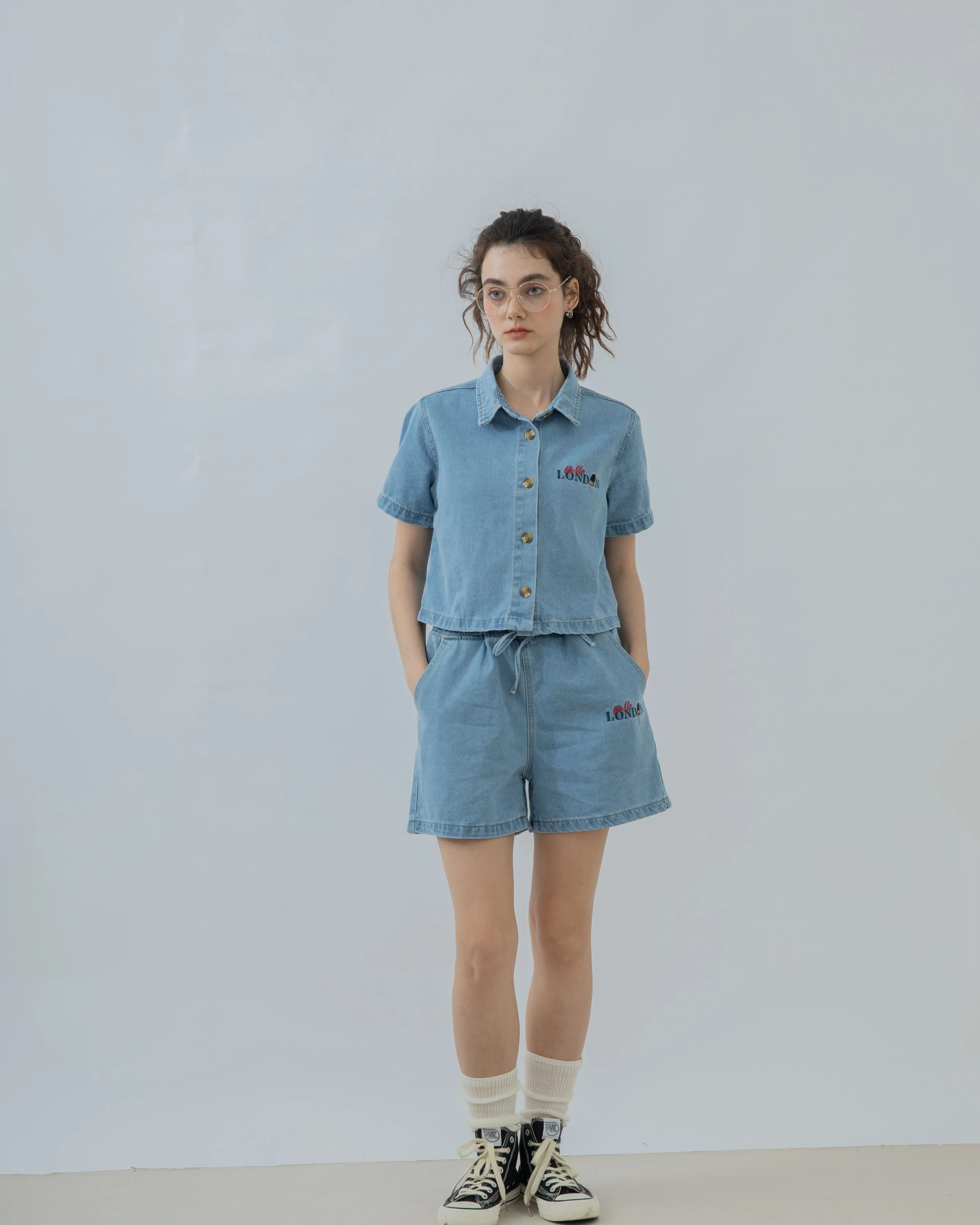LULU Hello London Drawstring Denim Shorts (Denim)