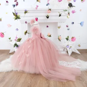 Mia girl dress with train blush