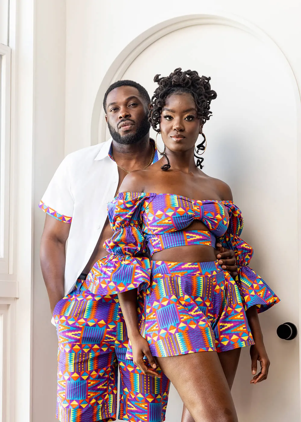 Nafasi Women's African Print Wide Leg Shorts (Rainbow Kente)-Clearance