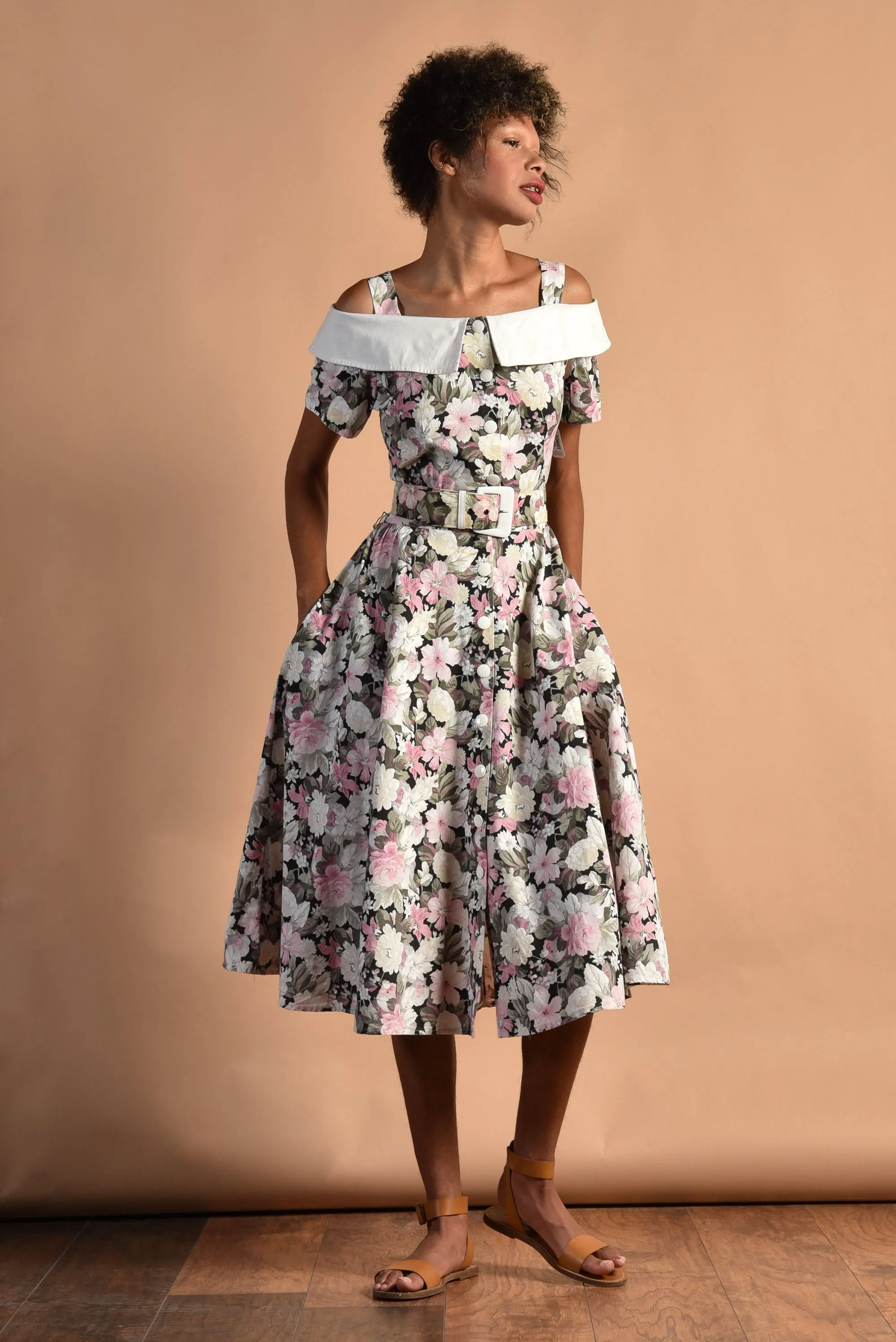 Natalya 80s Romantic Cotton Floral Dress