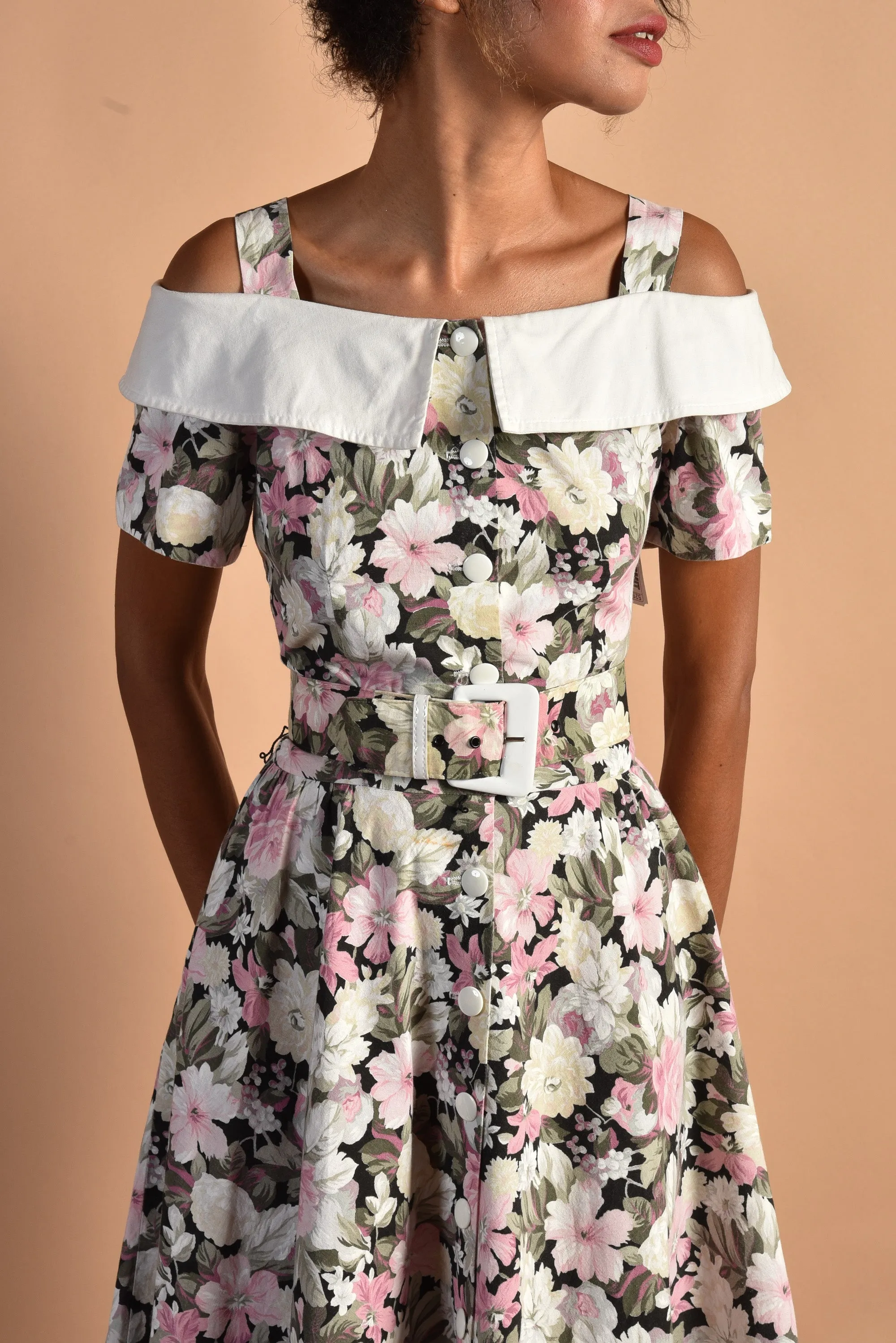 Natalya 80s Romantic Cotton Floral Dress