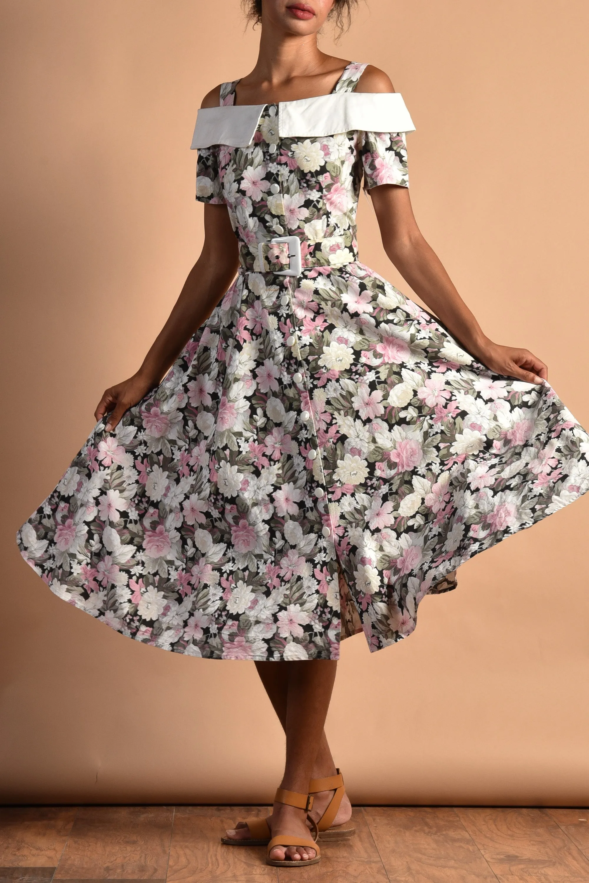 Natalya 80s Romantic Cotton Floral Dress
