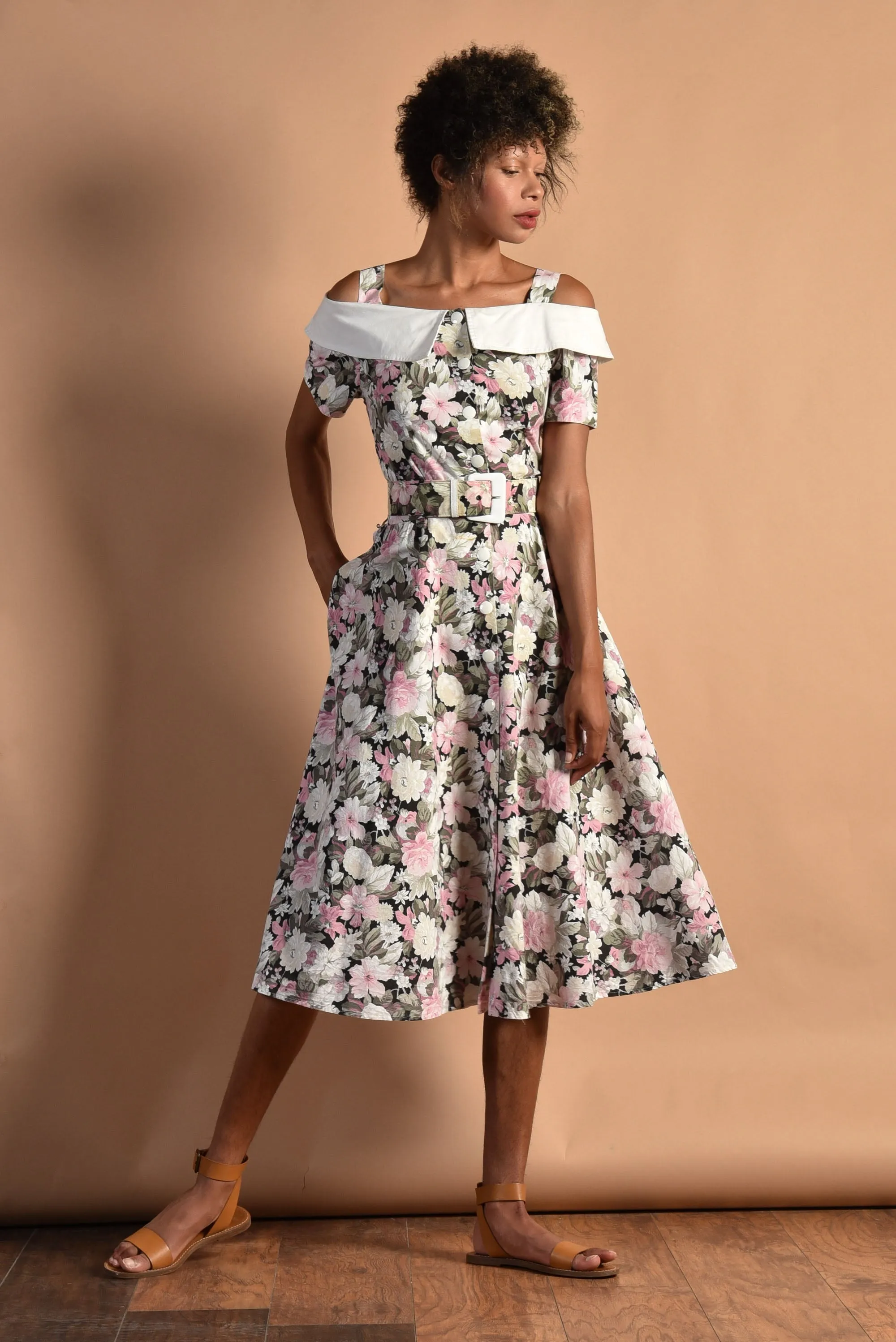Natalya 80s Romantic Cotton Floral Dress