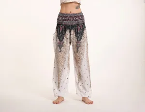 Peacock Feathers Unisex Harem Pants in White