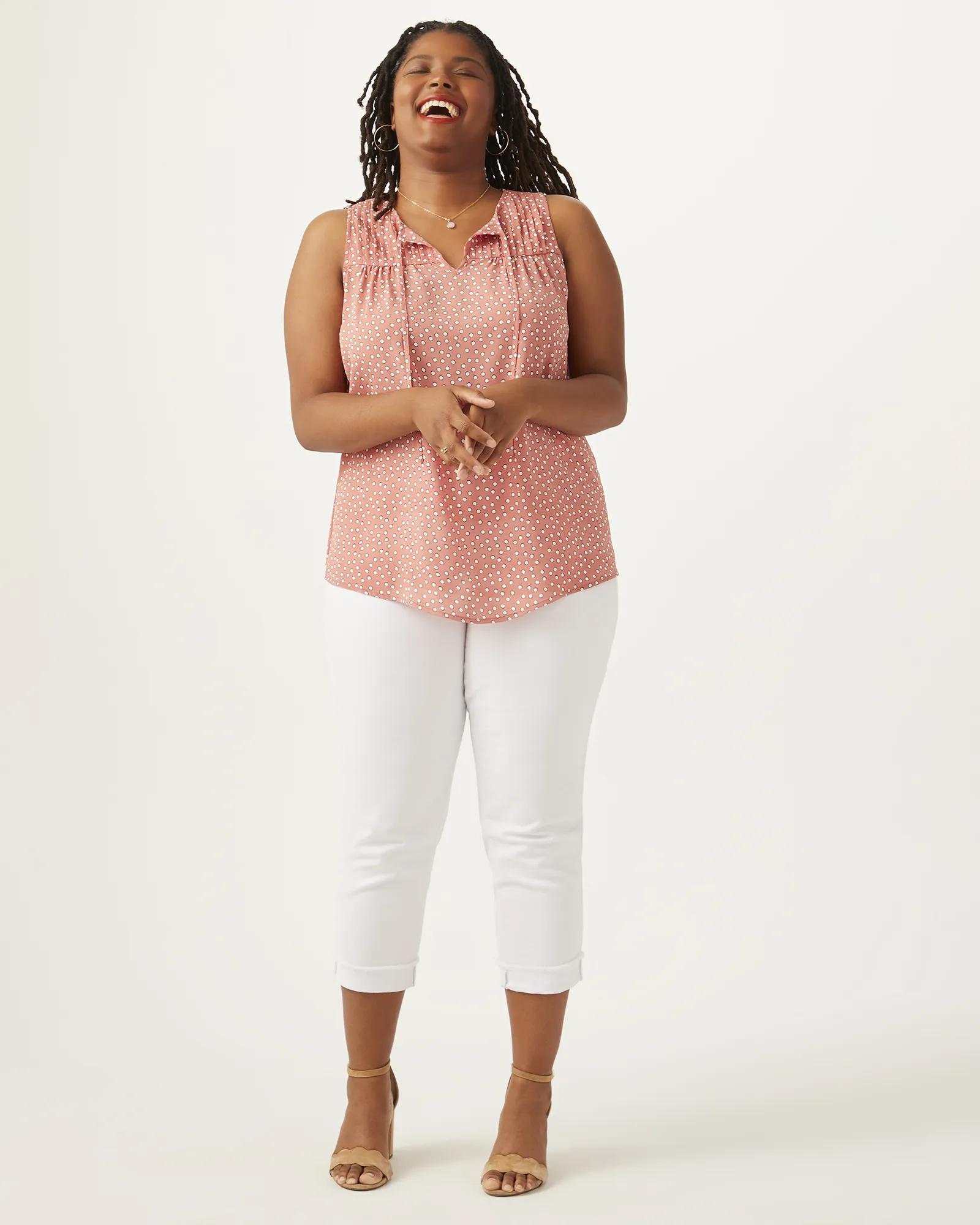 Penny Sleeveless Printed Pintucked Top | Mauve