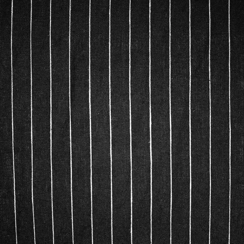 Pin Stripe Yarn Dyed Linen Shirting Black/White