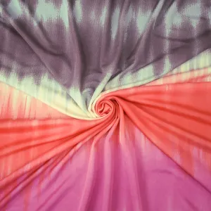 Pink-Mauve-Ivory Tie Dye Printed Stretch Silk Jersey Knit Fabric