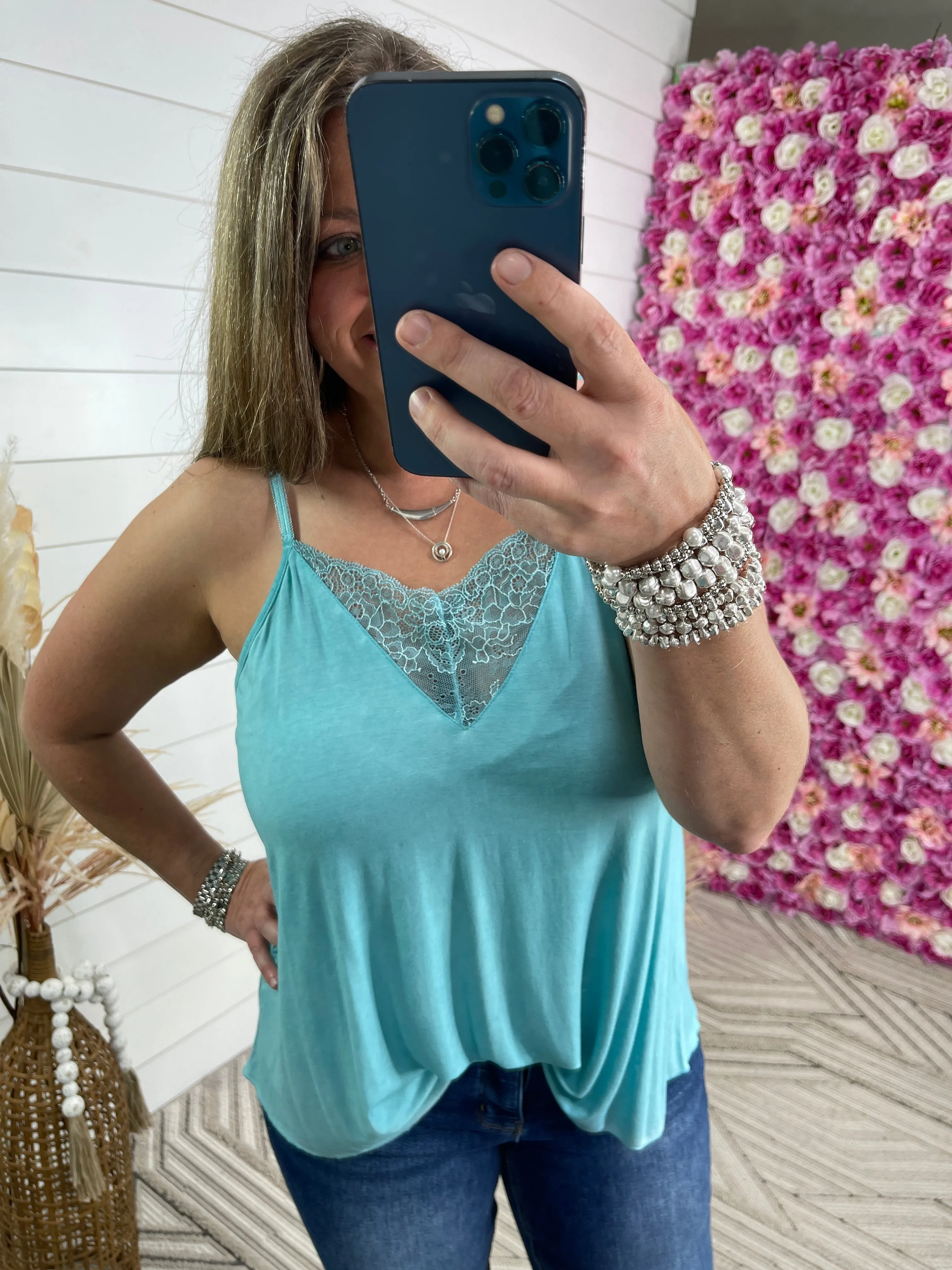 POL AQUA LACE TRIM ADJUSTABLE STRAP TANK