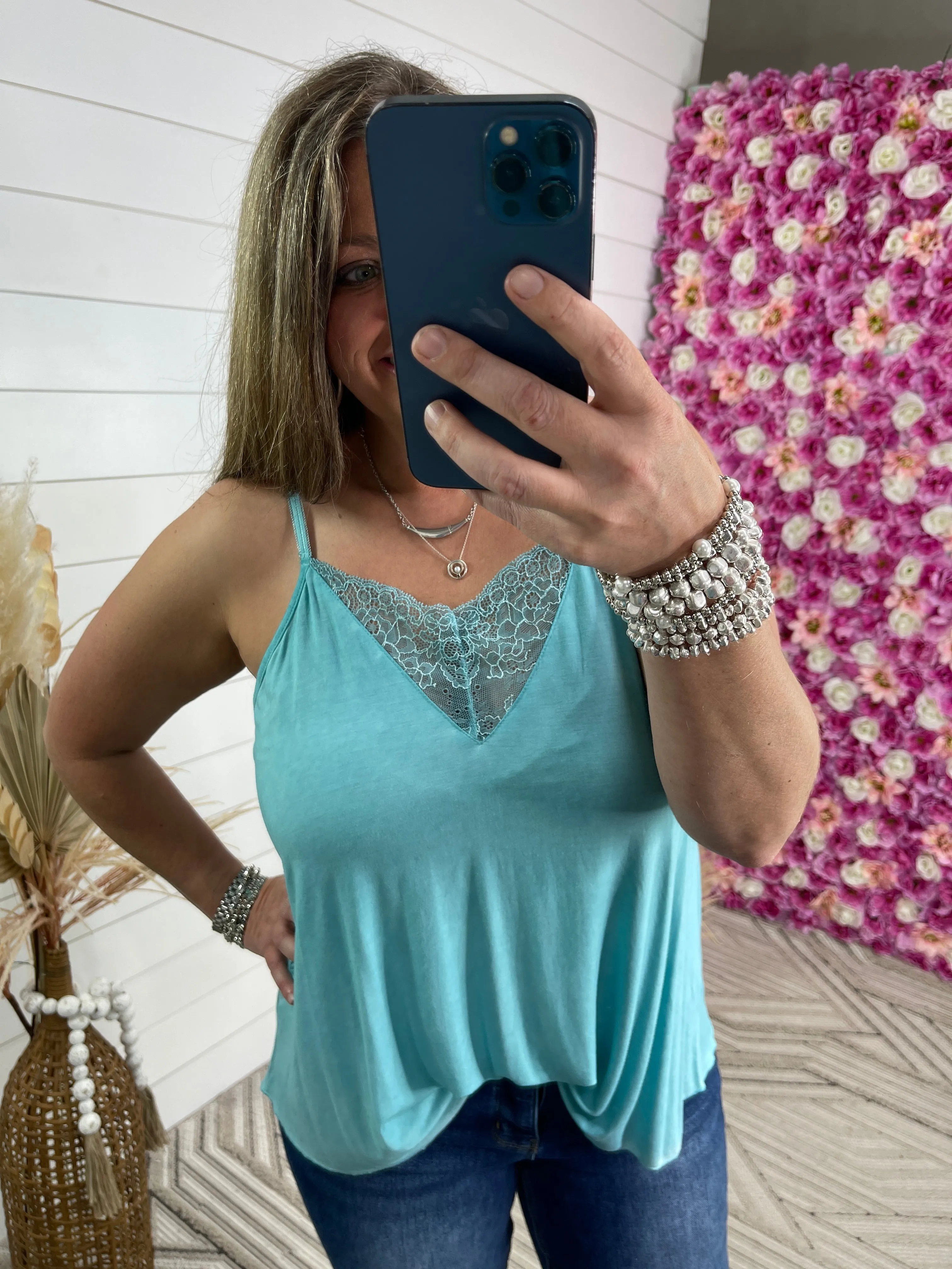 POL AQUA LACE TRIM ADJUSTABLE STRAP TANK