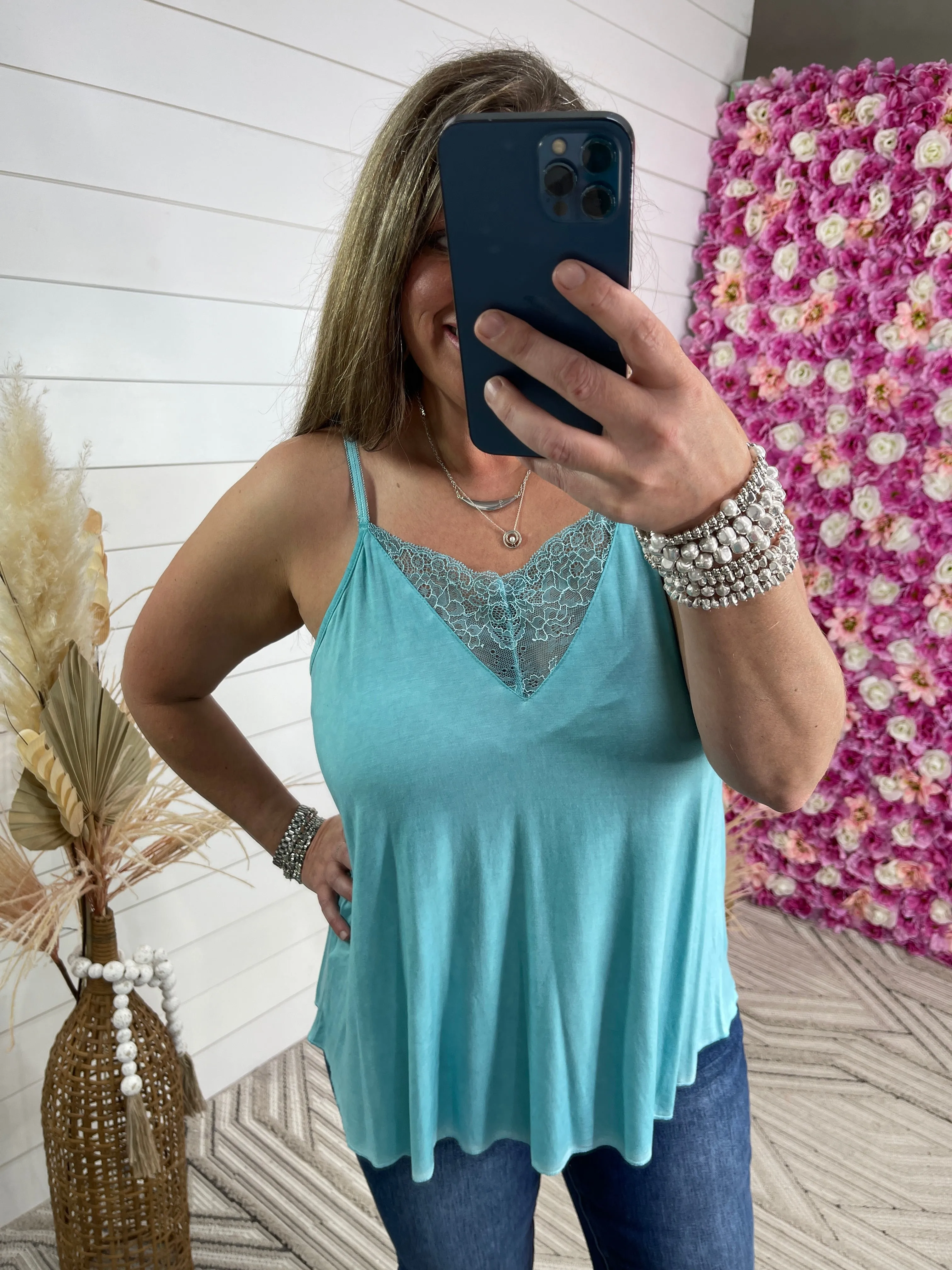POL AQUA LACE TRIM ADJUSTABLE STRAP TANK