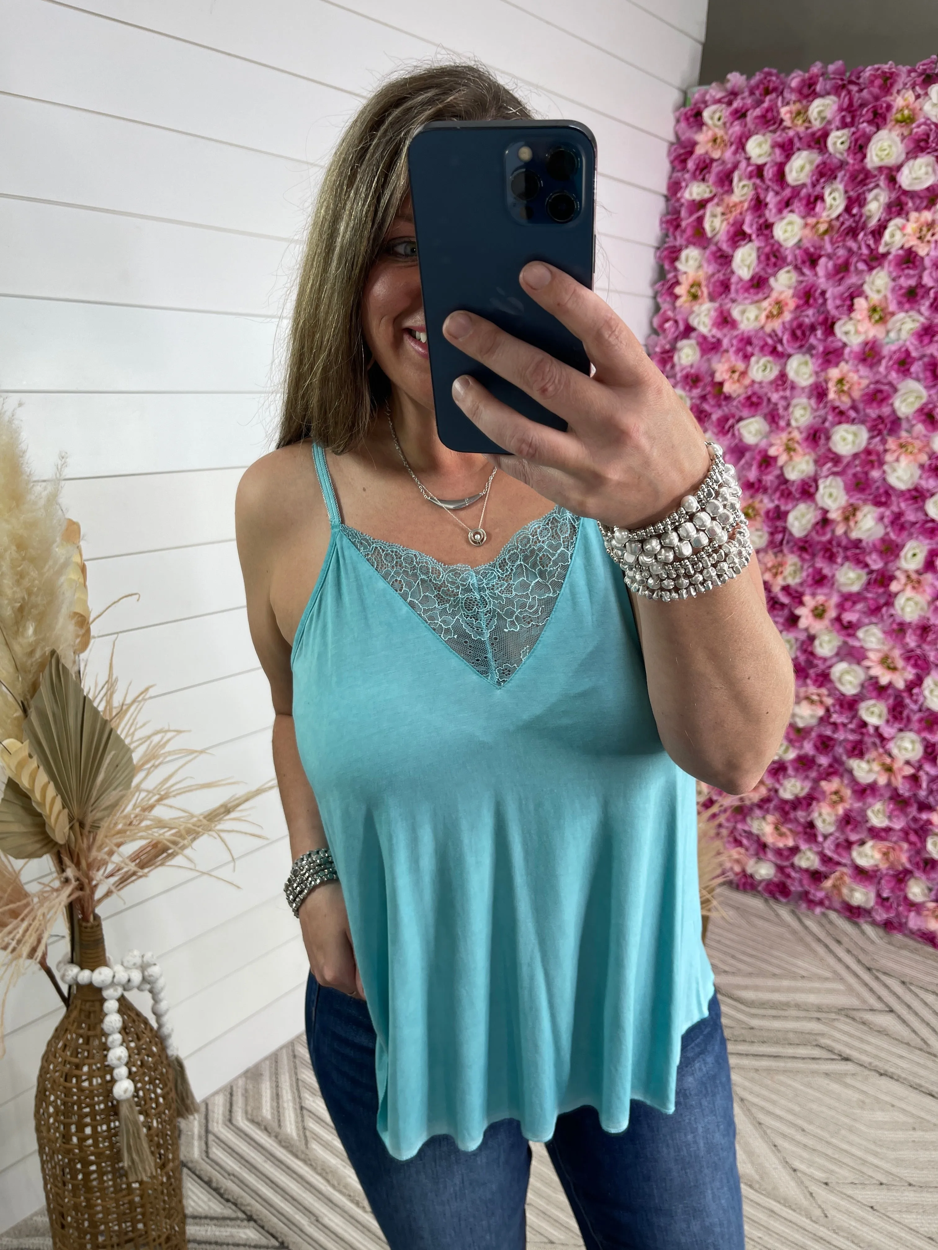 POL AQUA LACE TRIM ADJUSTABLE STRAP TANK