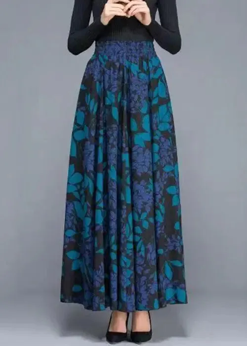 Print Elastic Waist Cotton Skirt Fall