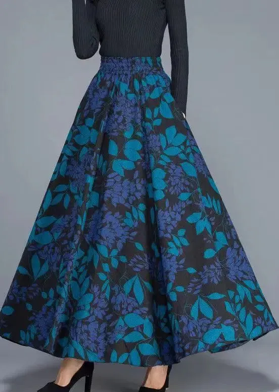 Print Elastic Waist Cotton Skirt Fall