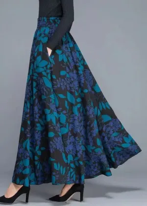 Print Elastic Waist Cotton Skirt Fall