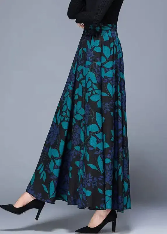 Print Elastic Waist Cotton Skirt Fall