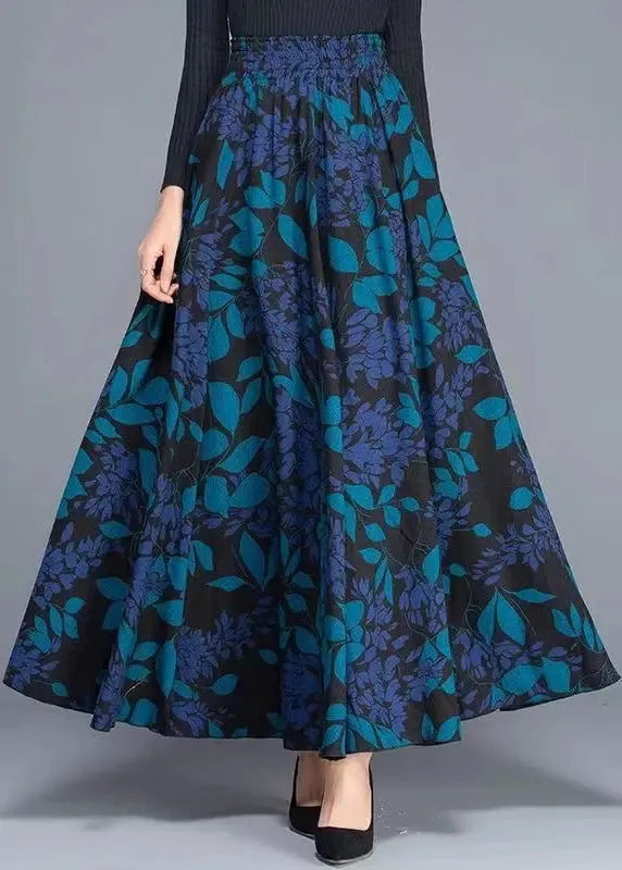 Print Elastic Waist Cotton Skirt Fall