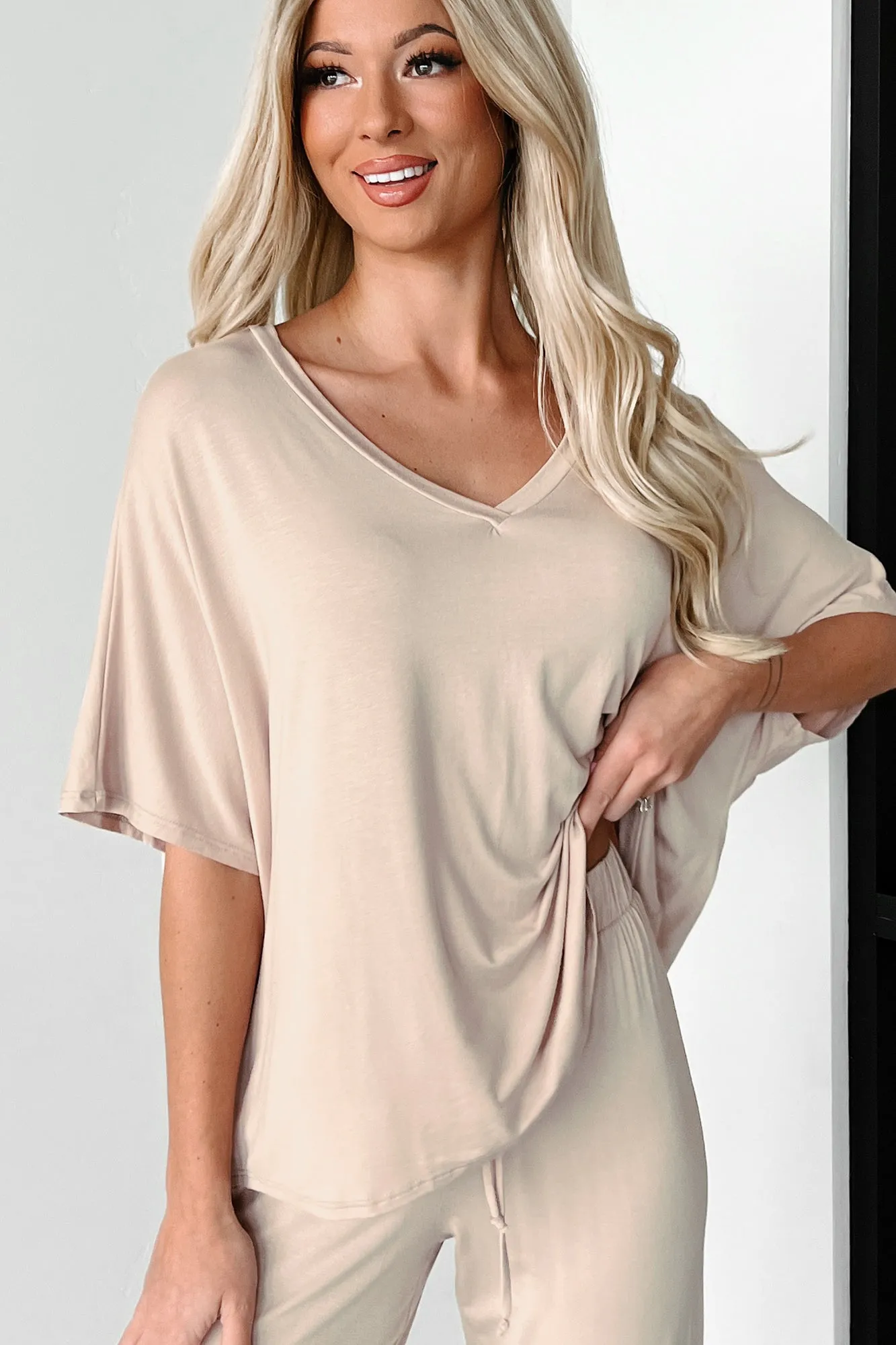 Road Trip Comfy Oversized T-Shirt & Pants Lounge Set (Taupe)