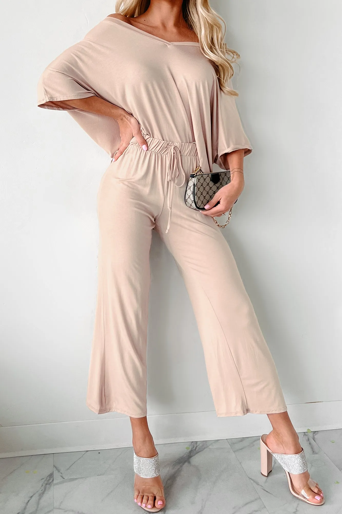 Road Trip Comfy Oversized T-Shirt & Pants Lounge Set (Taupe)