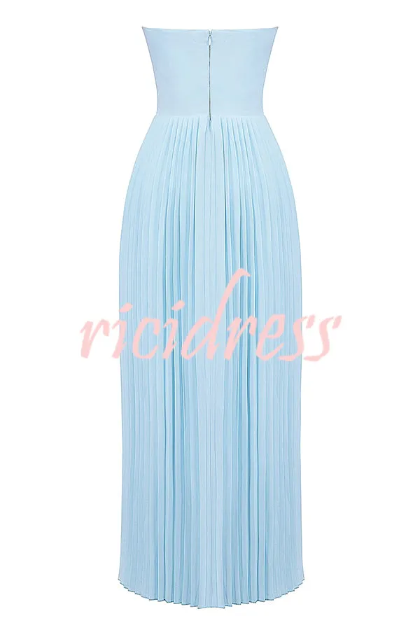 Romantic and Elegant Pleated Strapless Maxi Dress