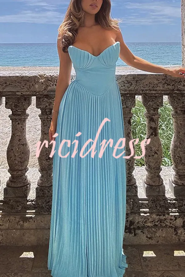 Romantic and Elegant Pleated Strapless Maxi Dress