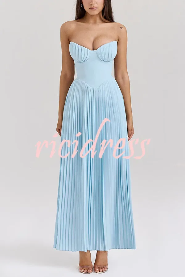 Romantic and Elegant Pleated Strapless Maxi Dress