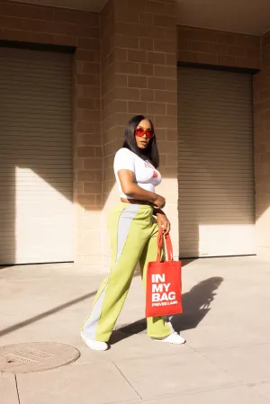 RUN THE RACE COLOR CONTRAST CASUAL PANTS- LIME/GREY