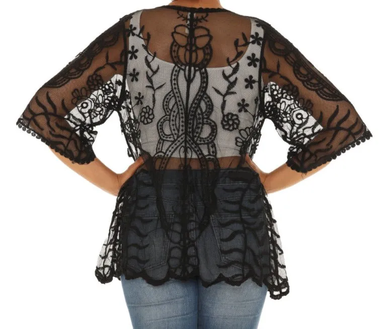Sheer Crochet Open Cardigan