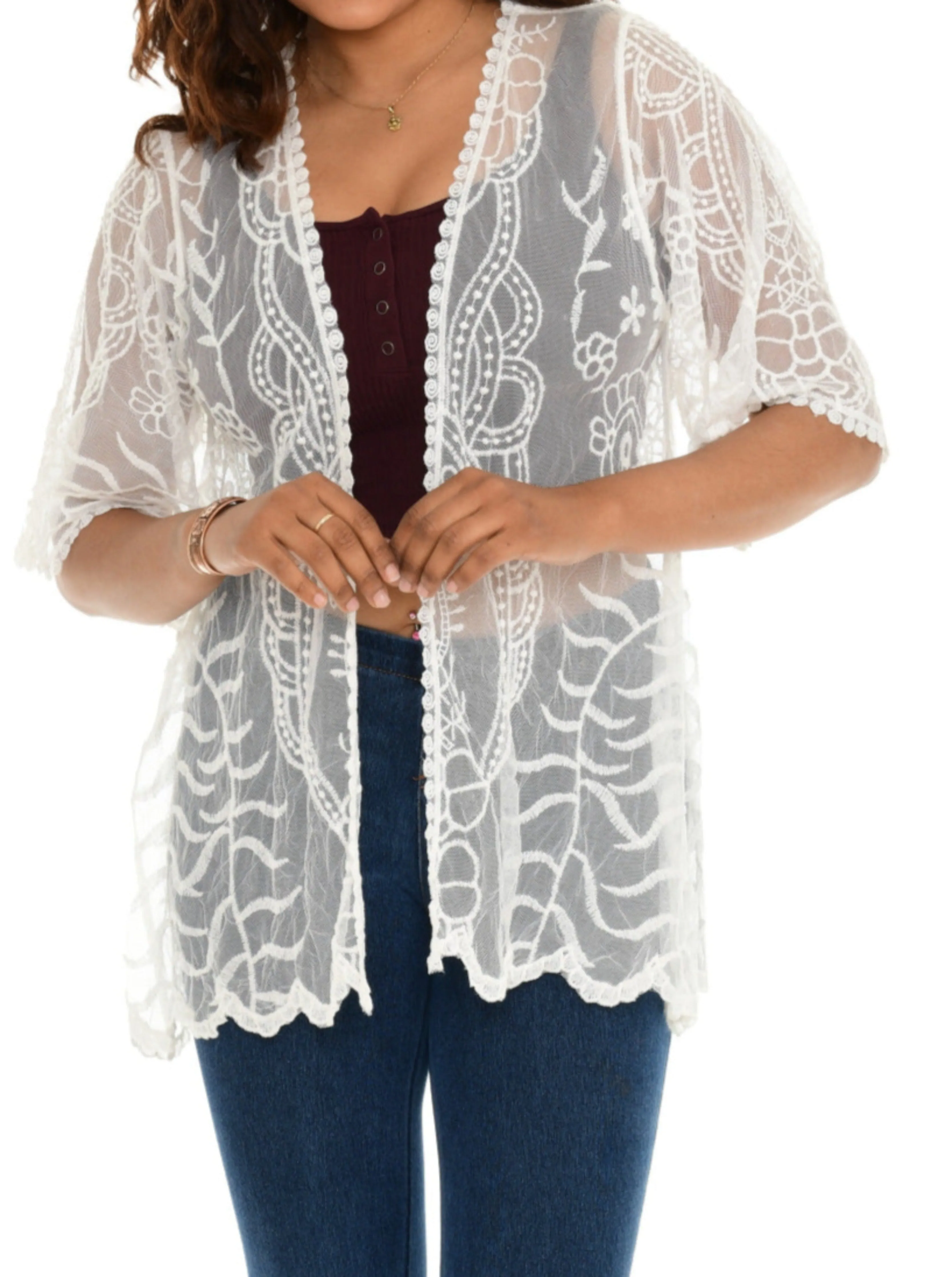 Sheer Crochet Open Cardigan