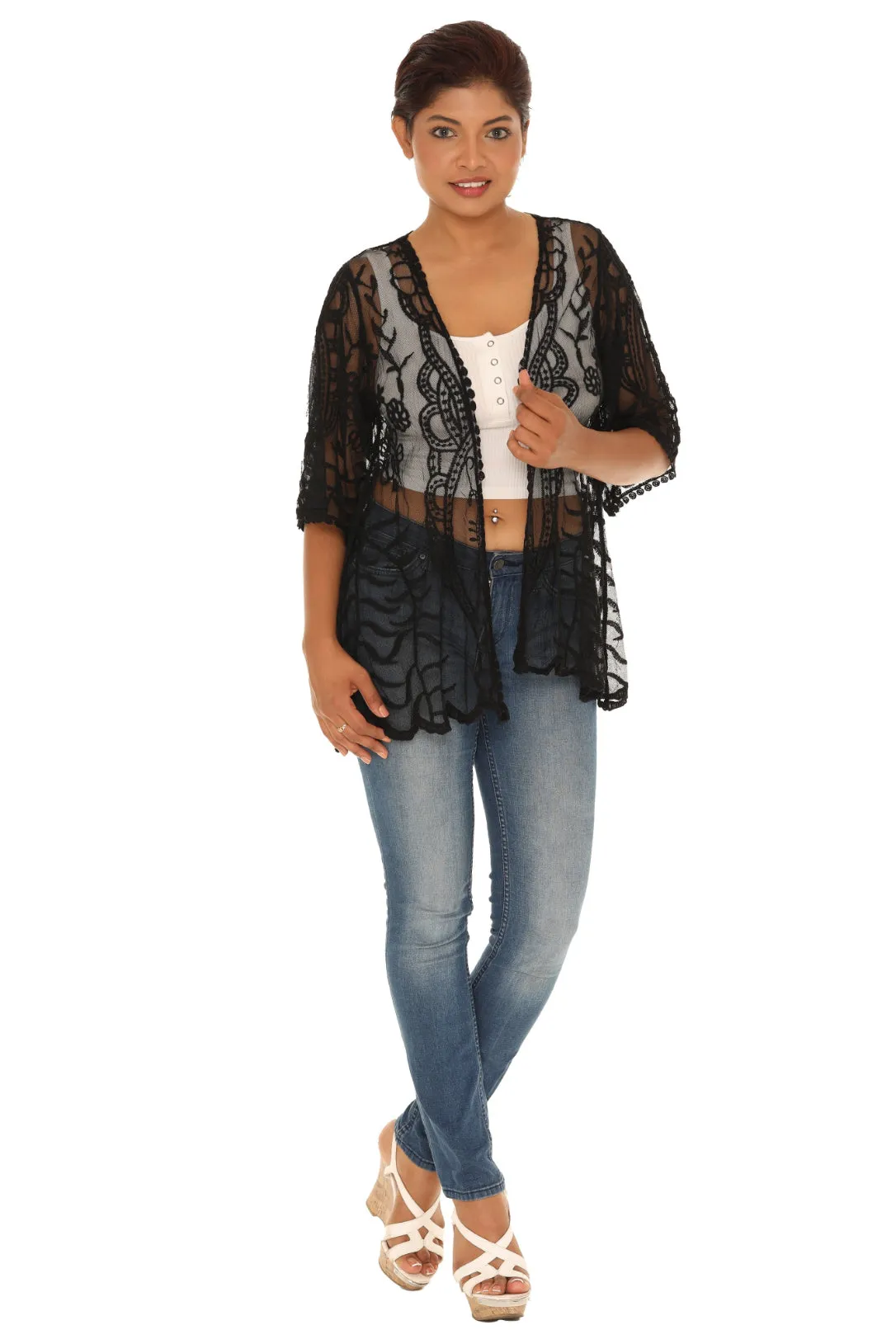 Sheer Crochet Open Cardigan
