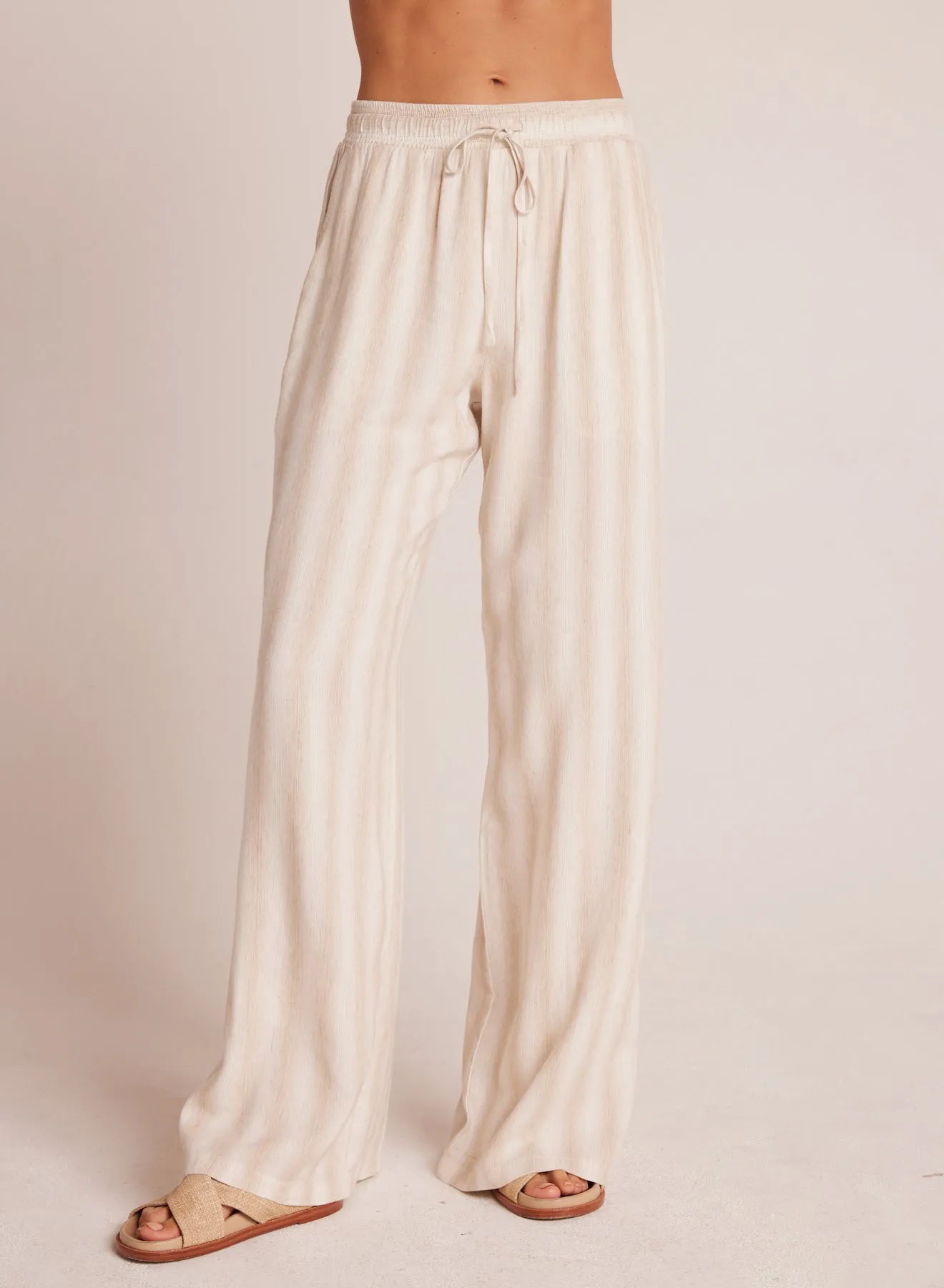 Side Slit Wide Leg Pant - Playa Sand Stripe