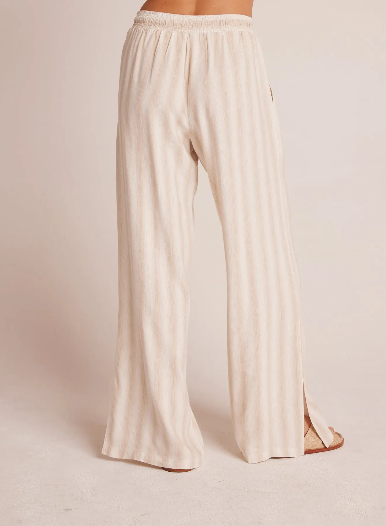 Side Slit Wide Leg Pant - Playa Sand Stripe