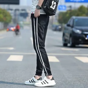 Slim Look Solid Colored Fit Ankle-Length Pants Trendy Two Bar Pants