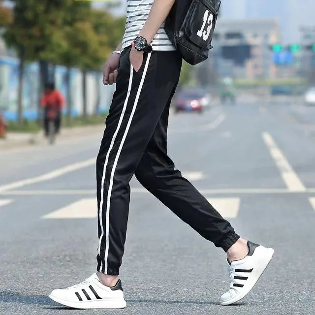 Slim Look Solid Colored Fit Ankle-Length Pants Trendy Two Bar Pants