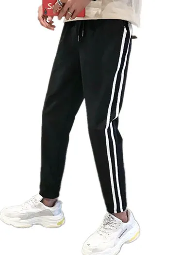 Slim Look Solid Colored Fit Ankle-Length Pants Trendy Two Bar Pants