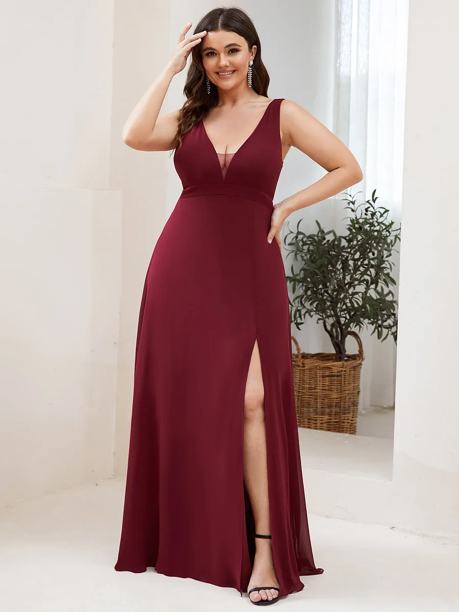 Straight Sleeveless Wholesale Bridesmaid Dresses with Deep V-Neck ES80027