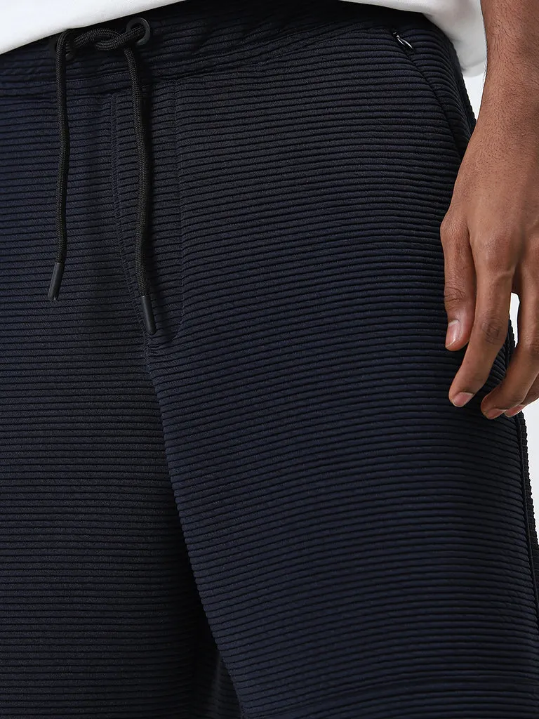 Studiofit Navy Ribbed Relaxed-Fit Mid-Rise Shorts