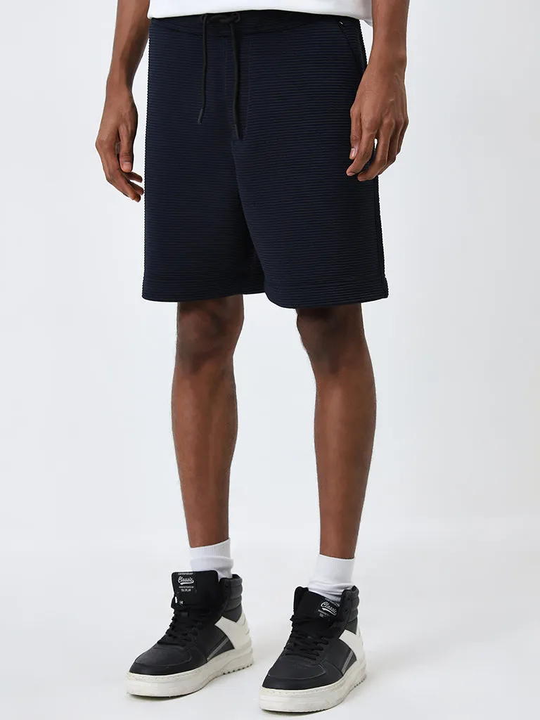 Studiofit Navy Ribbed Relaxed-Fit Mid-Rise Shorts