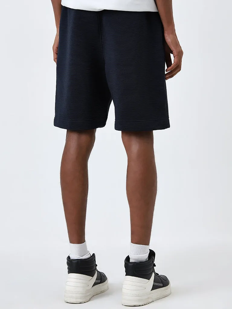 Studiofit Navy Ribbed Relaxed-Fit Mid-Rise Shorts