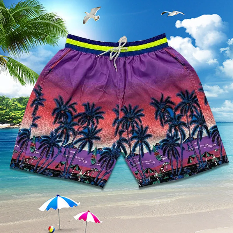 Summer Men Beach Holiday Casual Trendy Coconut Trees Shorts Beachwear