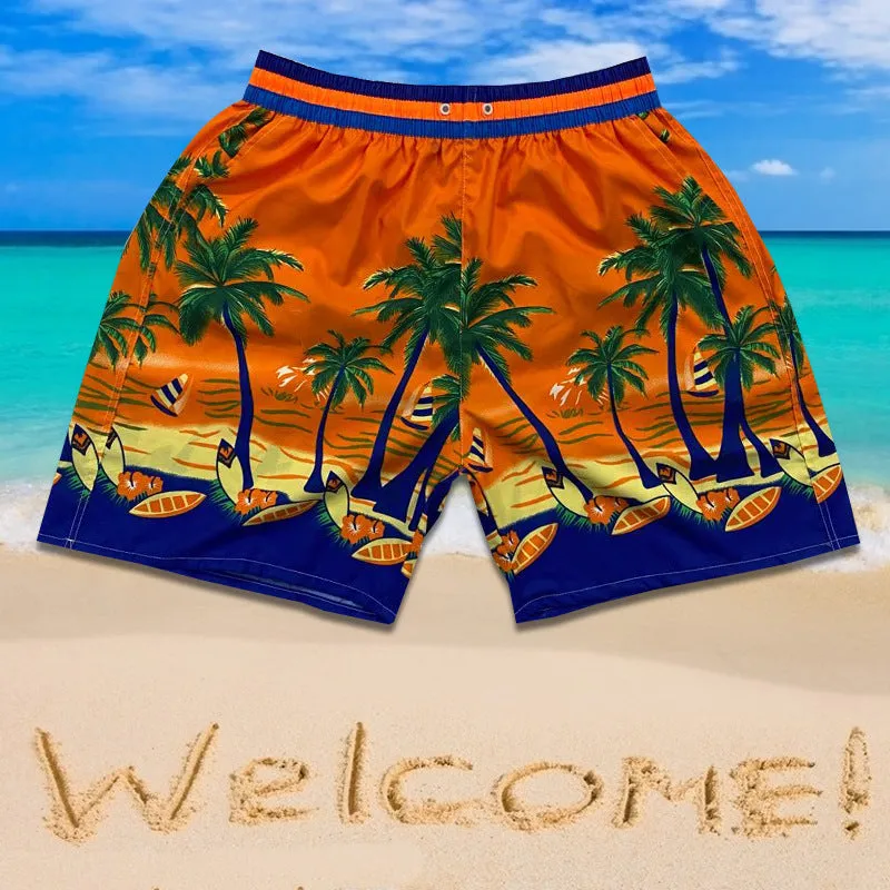 Summer Men Beach Holiday Casual Trendy Coconut Trees Shorts Beachwear